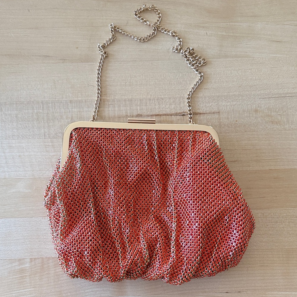 NWOT Zara Orange Clutch with Gold Chain